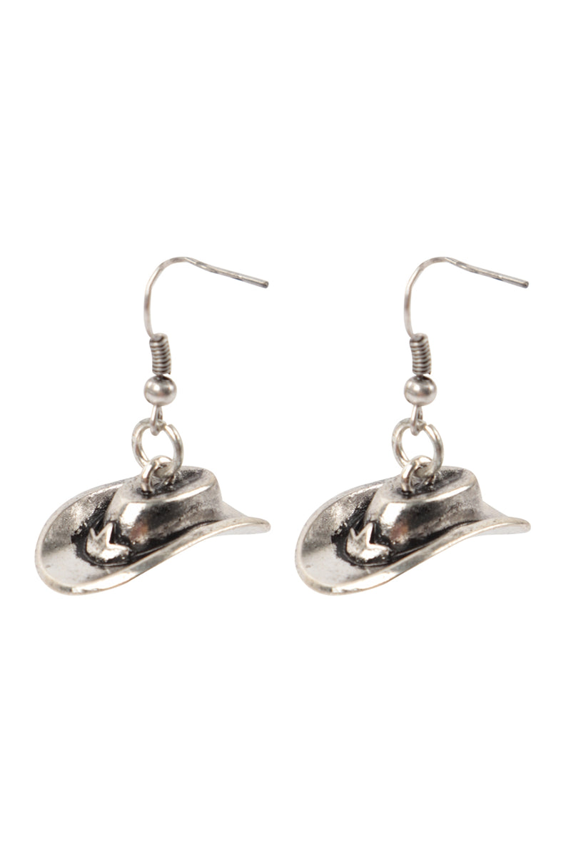 Copy of Western 3D Cowboy Hat Fish Hook Earrings Burnish Silver - Pack of 6