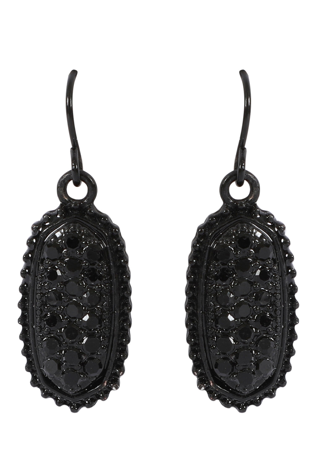 Black Oval Texture Pave Rhinestone Classic Earrings - Pack of 6