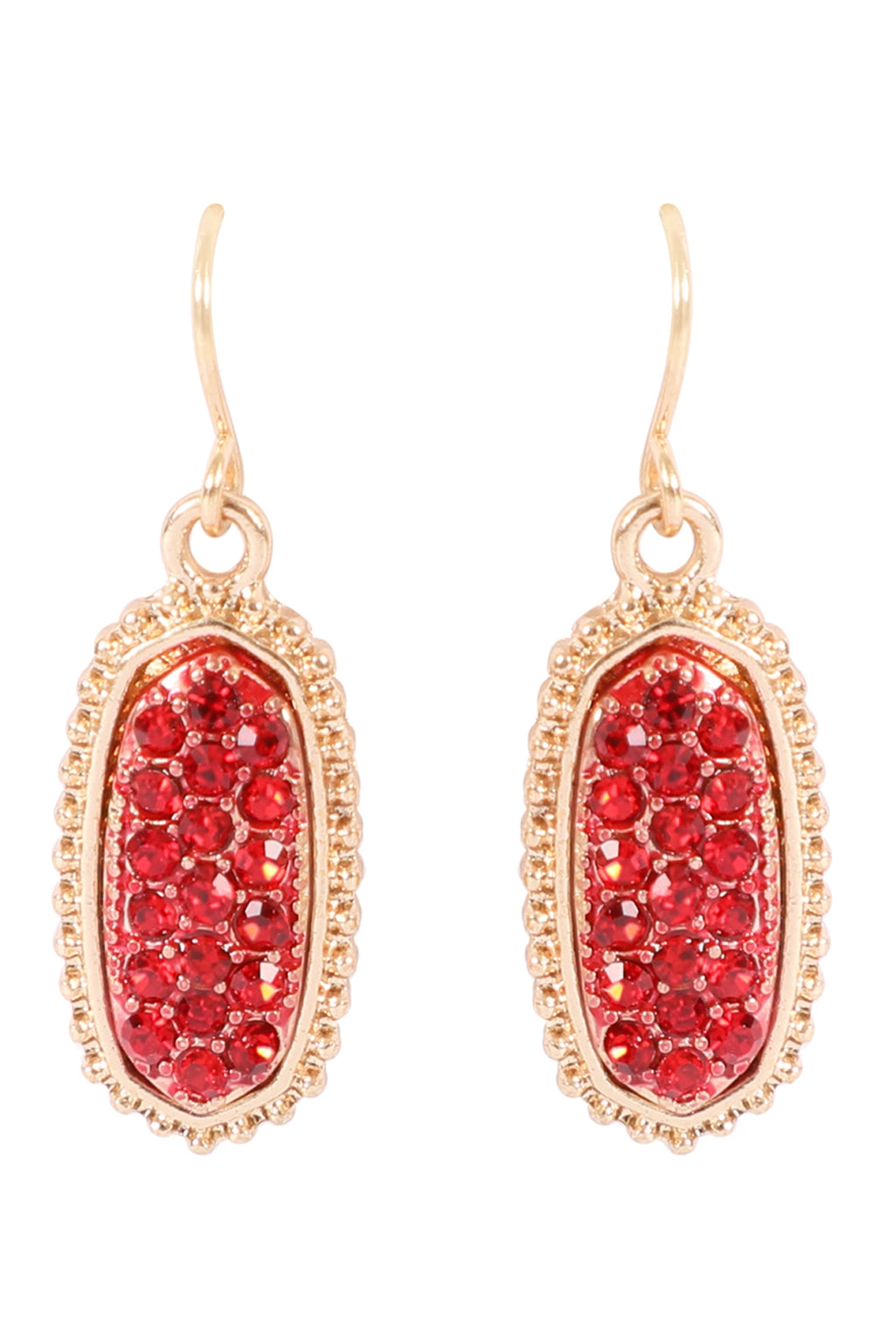 Gold Red Oval Texture Pave Rhinestone Classic Earrings - Pack of 6