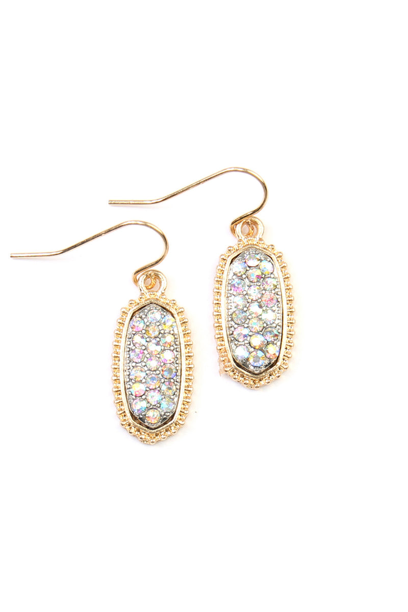 Gold AB Oval Texture Pave Rhinestone Classic Earrings - Pack of 6