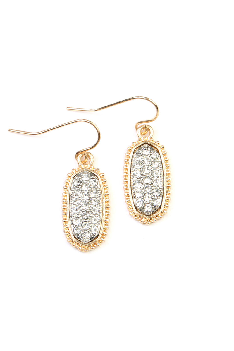 Gold Clear Oval Texture Pave Rhinestone Classic Earrings - Pack of 6
