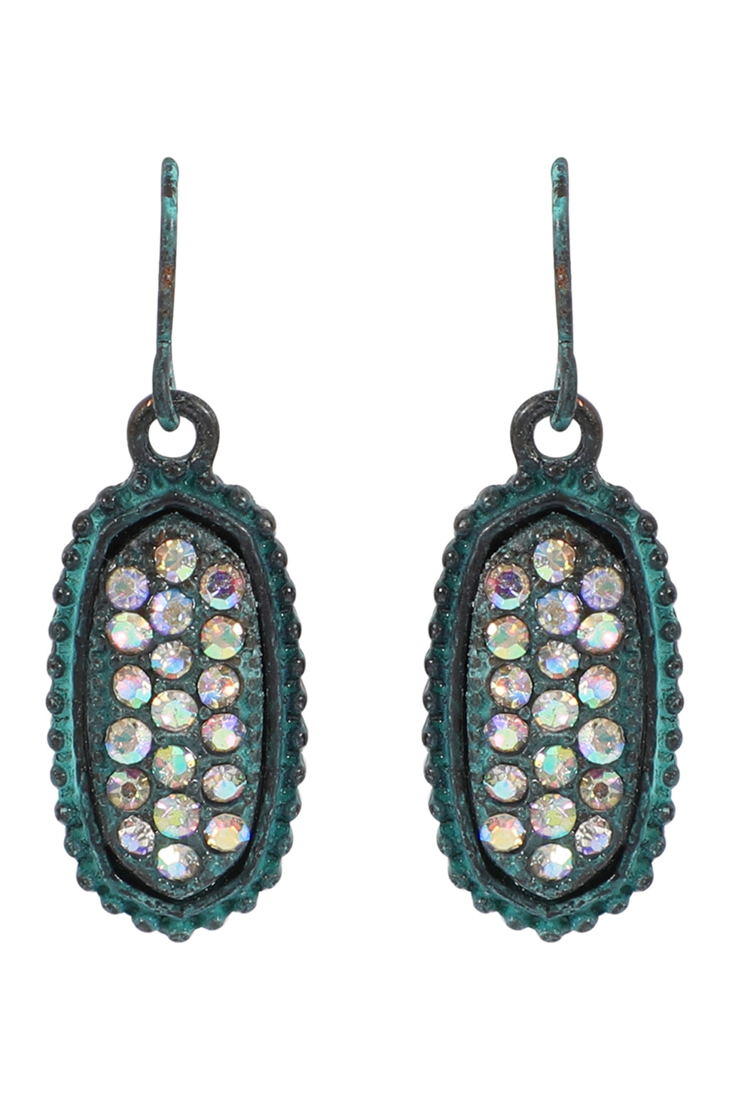 Turquoise AB Oval Texture Pave Rhinestone Classic Earrings - Pack of 6