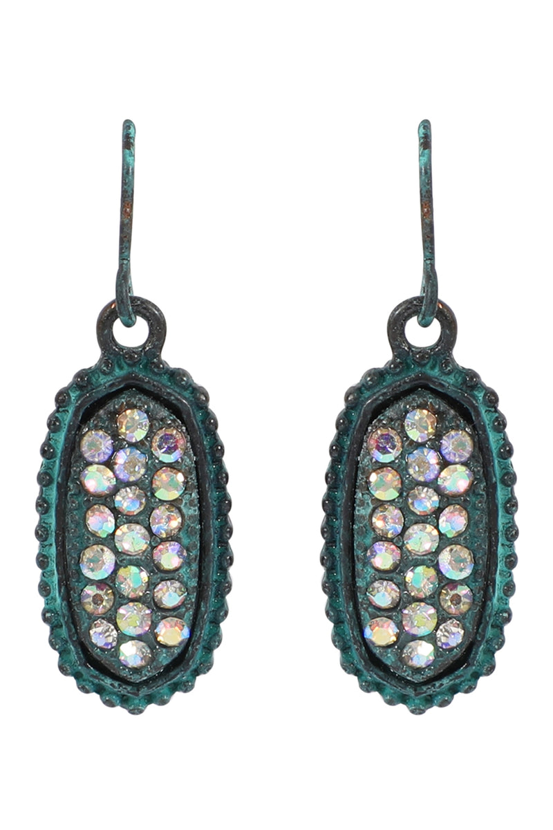 Turquoise AB Oval Texture Pave Rhinestone Classic Earrings - Pack of 6