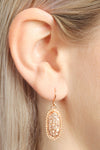 Rose Gold Peach Oval Texture Pave Rhinestone Classic Earrings - Pack of 6