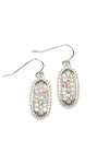 Silver AB Oval Texture Pave Rhinestone Classic Earrings - Pack of 6