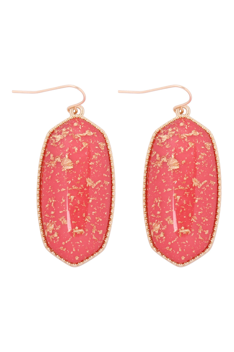 Oval Stone With Gold Specks Earrings Coral - Pack of 6