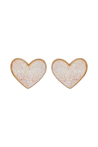 Valentine Heart Druzy with Rhinestone Post Earrings White - Pack of 6