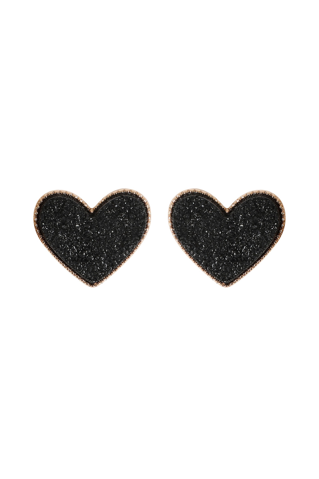Heart Druzy Post Earrings Black - Pack of 6