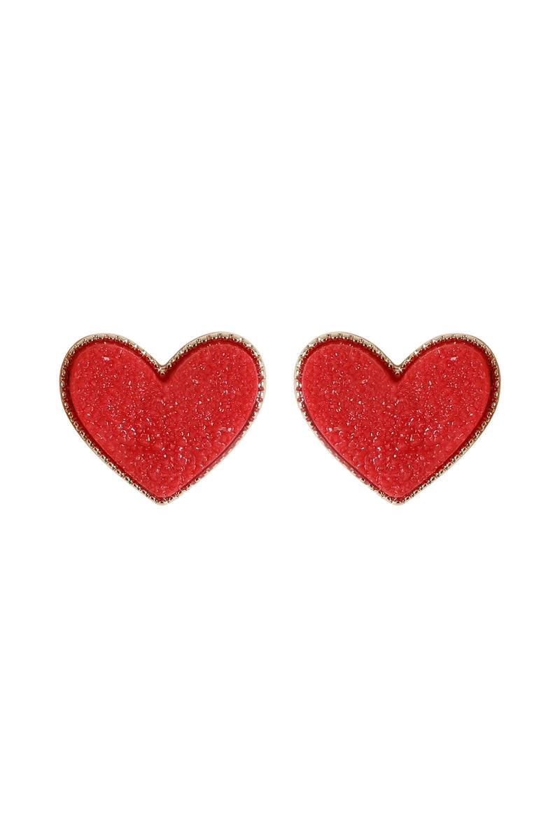Heart Druzy Post Earrings Dark Red - Pack of 6