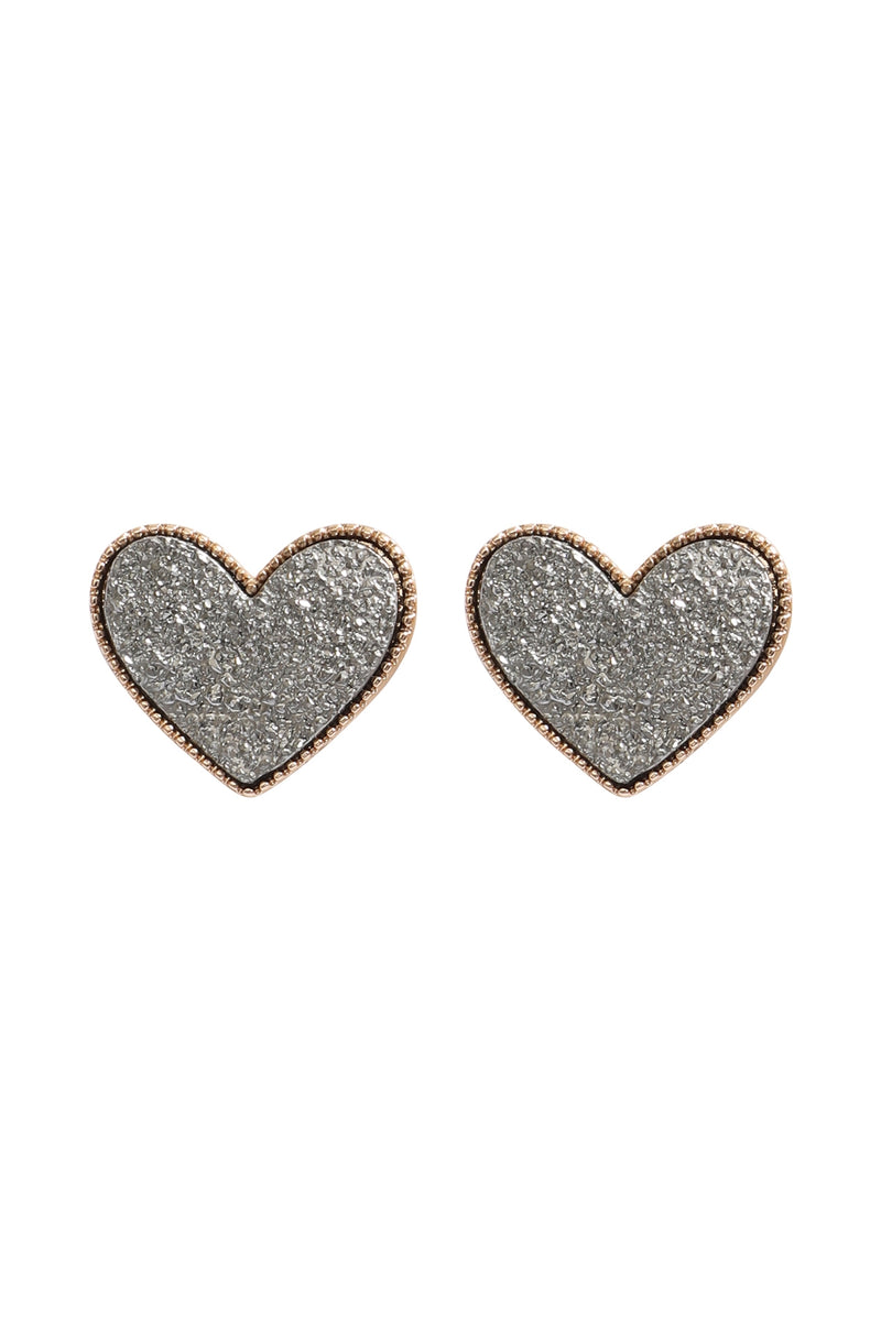 Heart Druzy Post Earrings Hematite - Pack of 6