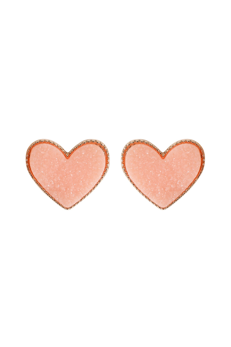 Heart Druzy Post Earrings Light Pink - Pack of 6
