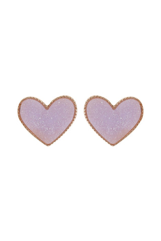 Valentine Heart Druzy with Rhinestone Post Earrings White - Pack of 6