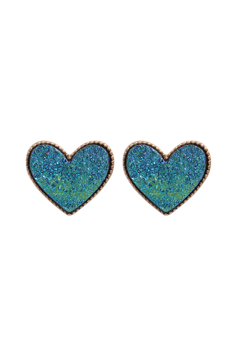 Heart Druzy Post Earrings Montana Blue - Pack of 6