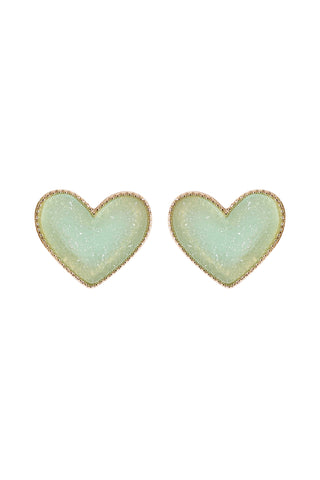 Valentine Heart Druzy with Rhinestone Post Earrings White - Pack of 6
