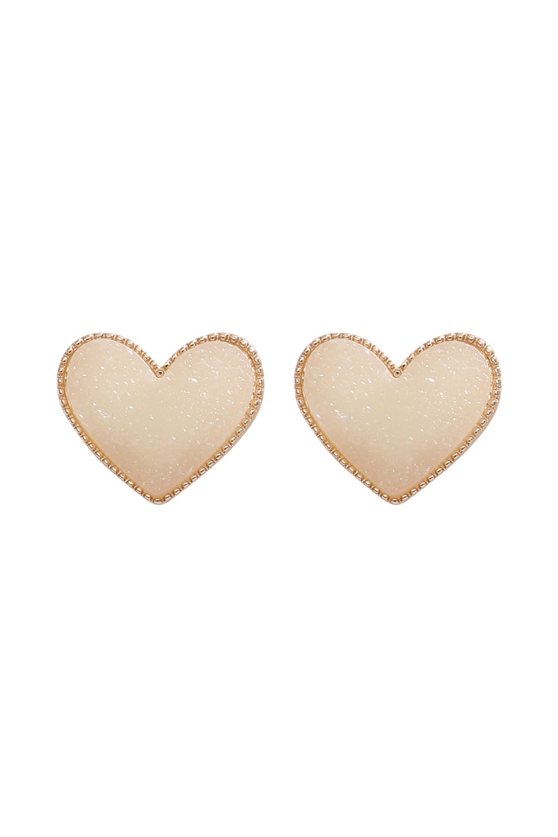 Heart Druzy Post Earrings White - Pack of 6