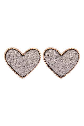 Valentine Heart Druzy with Rhinestone Post Earrings White - Pack of 6