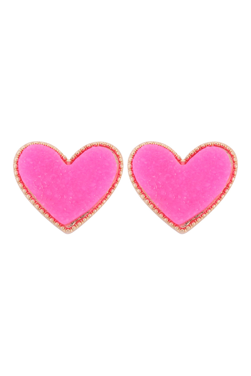 Heart Druzy Post Earrings Gold Pink - Pack of 6