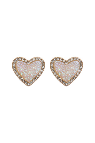 Valentine Heart Druzy with Rhinestone Post Earrings White - Pack of 6