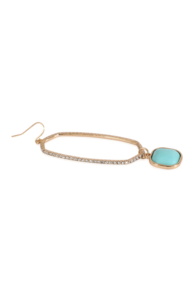 Pave Rhinestone Hexagon Shape Drop Hook Earrings Gold Turquoise - Pack of 6