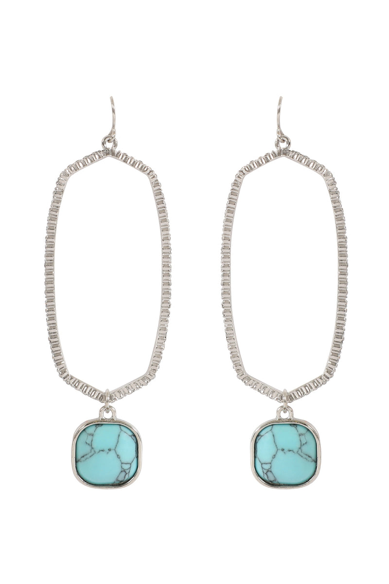 Pave Rhinestone Hexagon Shape Drop Hook Earrings Silver Turquoise - Pack of 6