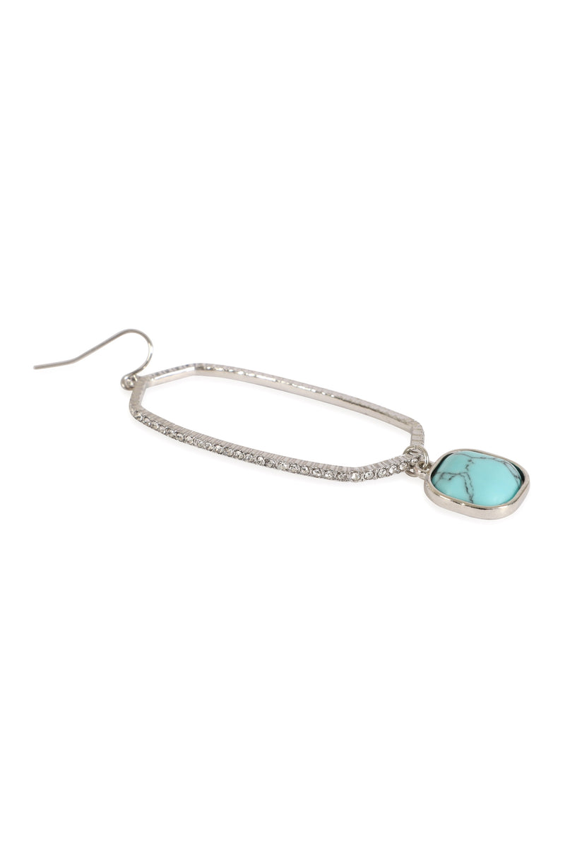Pave Rhinestone Hexagon Shape Drop Hook Earrings Silver Turquoise - Pack of 6