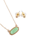Dark Mint Druzy Oval Stone Pendant Necklace and Earring Set - Pack of 6