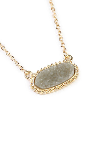 Silver Champage Druzy Oval Stone Pendant Necklace and Earring Set - Pack of 6