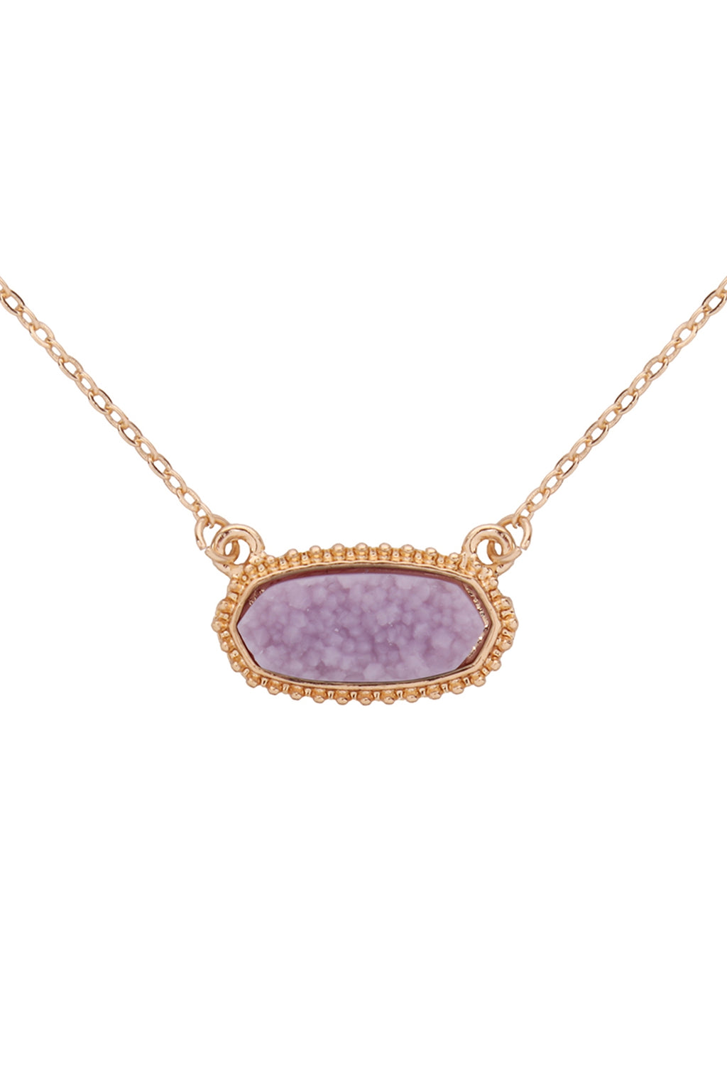 Lavender Druzy Oval Stone Pendant Necklace and Earring Set - Pack of 6