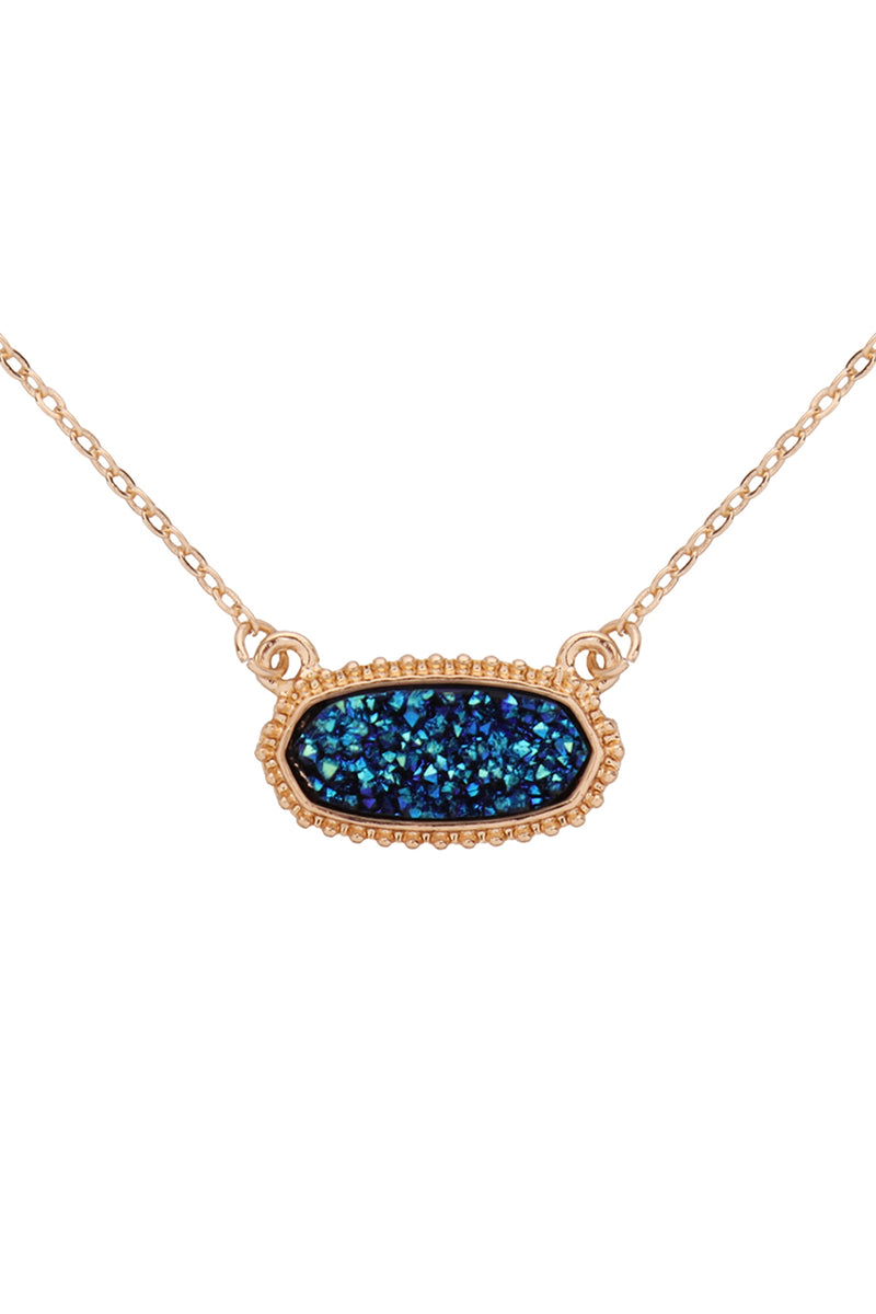 Montana Blue Druzy Oval Stone Pendant Necklace and Earring Set - Pack of 6