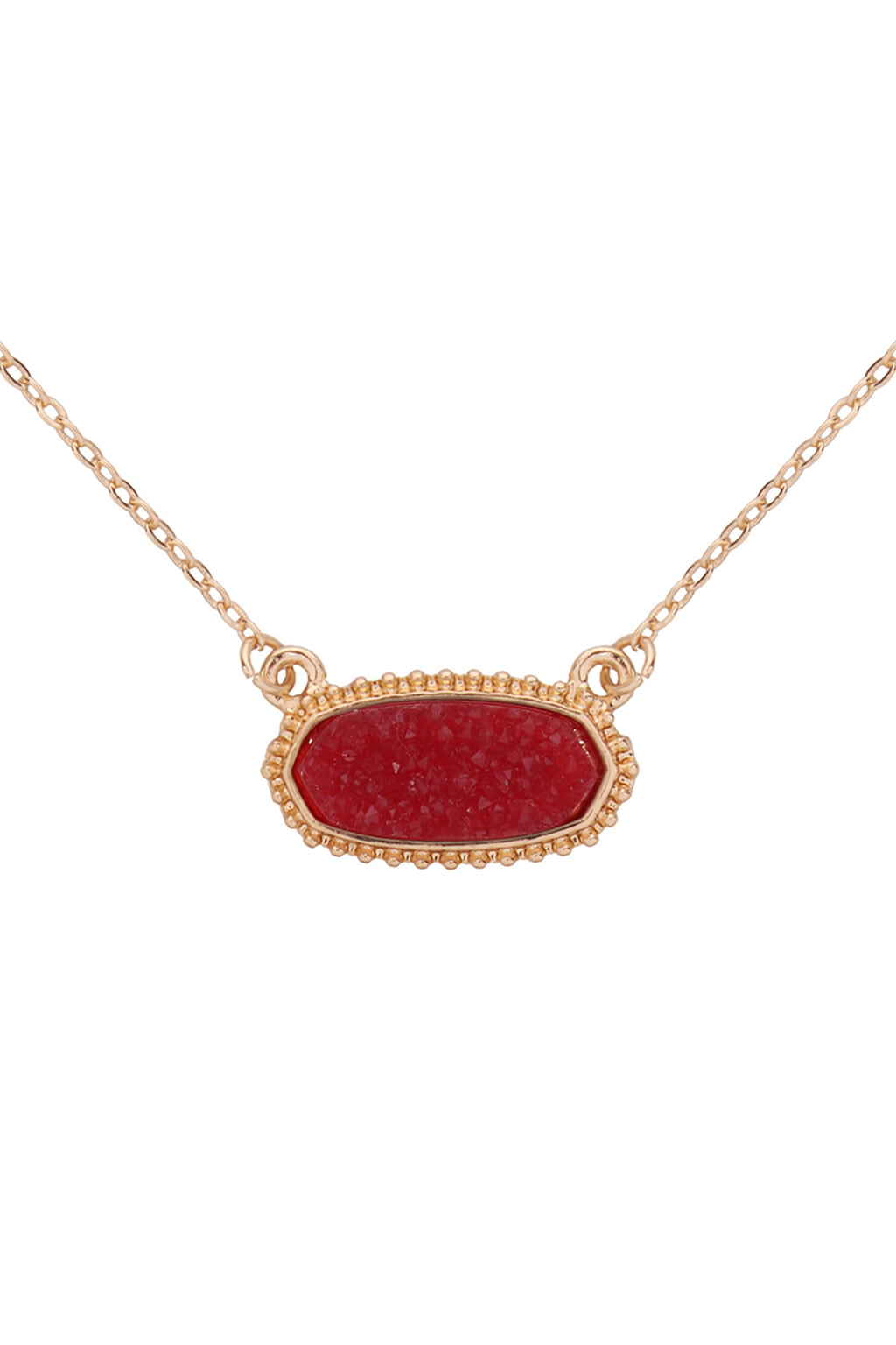 Red Druzy Oval Stone Pendant Necklace and Earring Set - Pack of 6