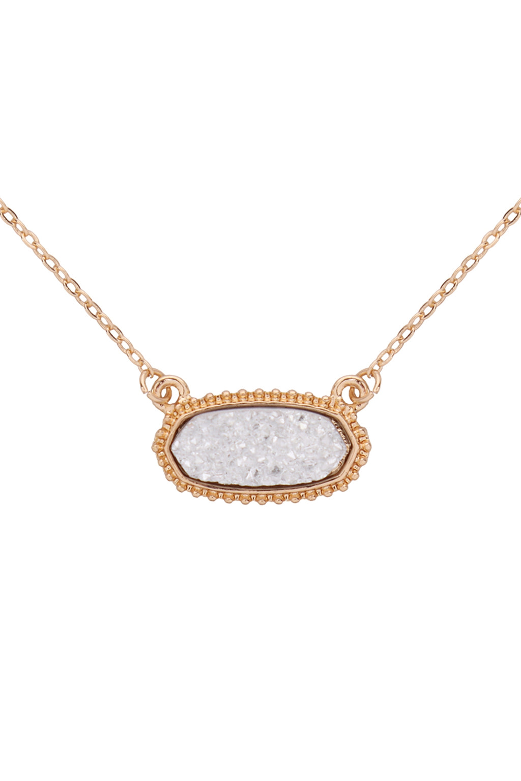 Gold Silver Druzy Oval Stone Pendant Necklace and Earring Set - Pack of 6