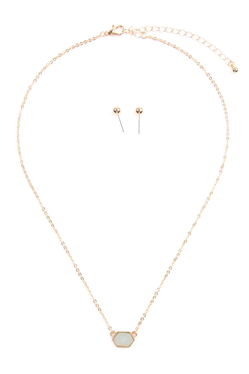 Druzy Hexagon Pendant Necklace Earring Set Mint - Pack of 6