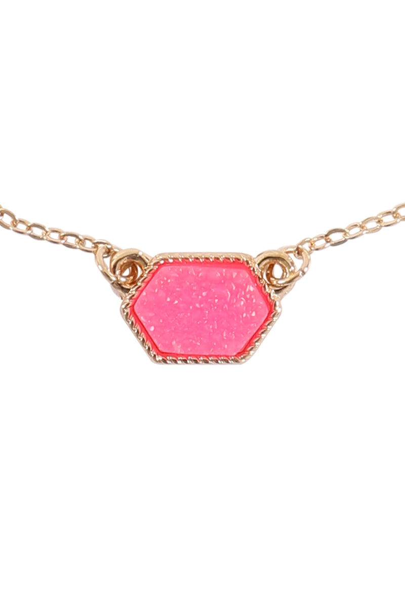 Druzy Hexagon Pendant Necklace Earring Set Pink - Pack of 6