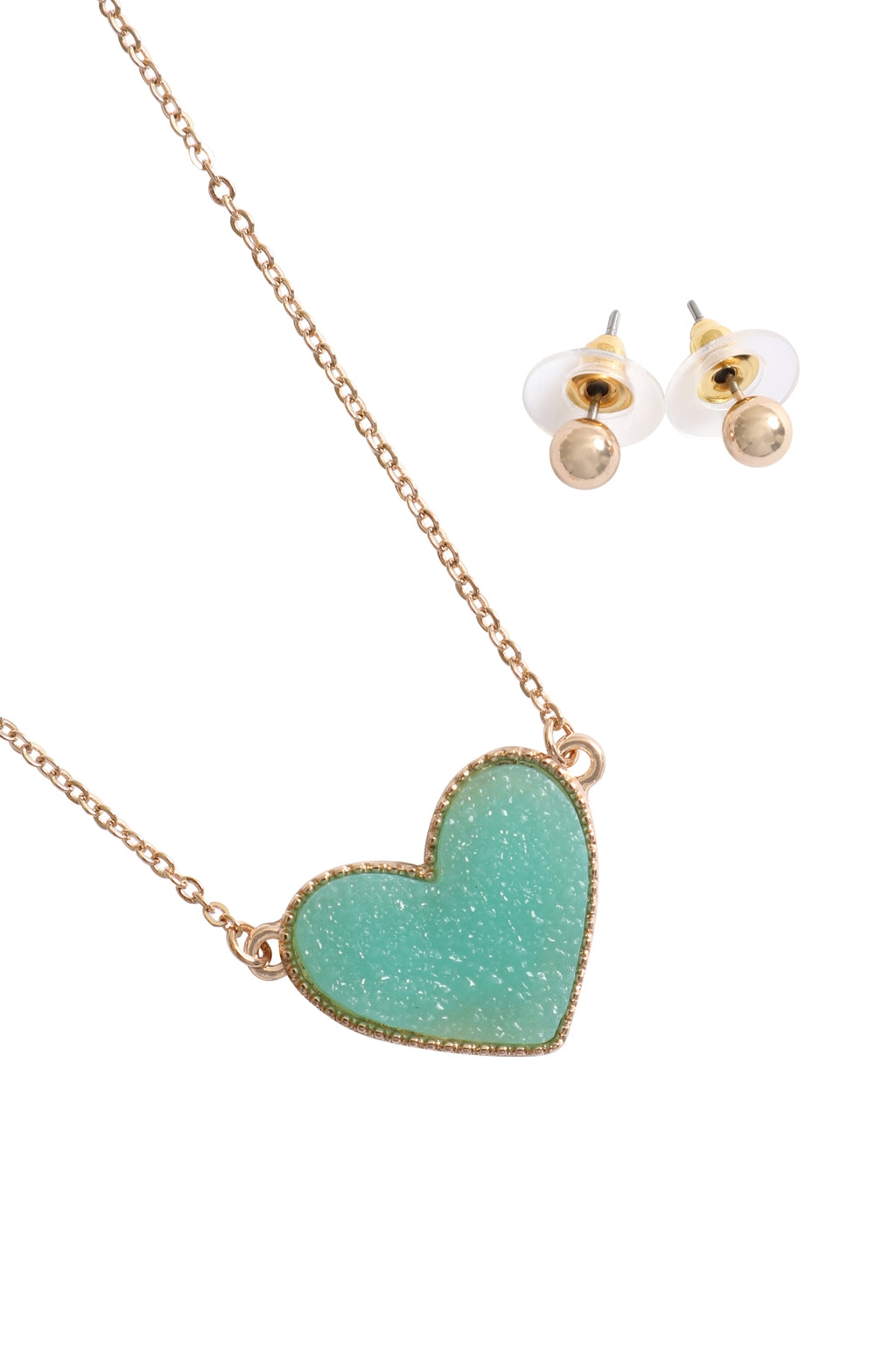 Valentine Heart Druzy Pendant Necklace and Earring Set Aqua - Pack of 6