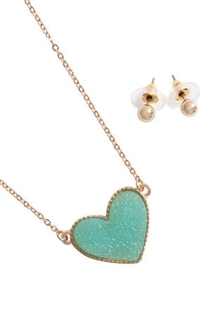 Dark Mint Druzy Oval Stone Pendant Necklace and Earring Set - Pack of 6