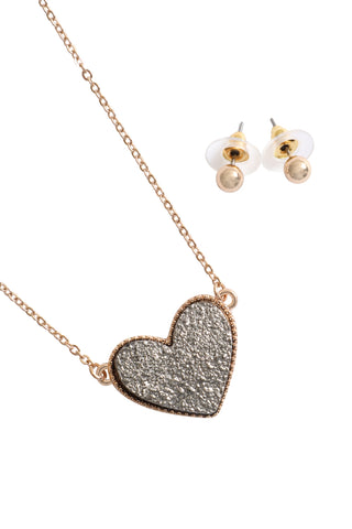 Valentine Heart Druzy Pendant Necklace and Earring Set Aqua - Pack of 6