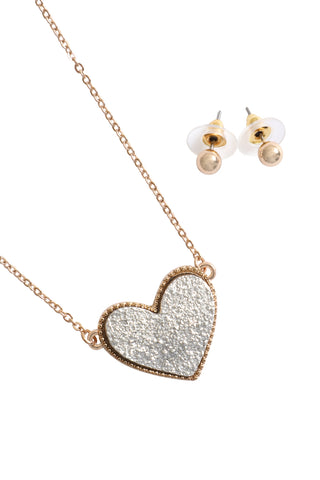 Valentine Heart Druzy Pendant Necklace and Earring Set Mint - Pack of 6