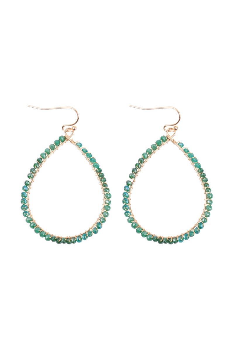 Wire Teardrop Glass Beads Fish Hook Earrings Emerald - Pack of 6
