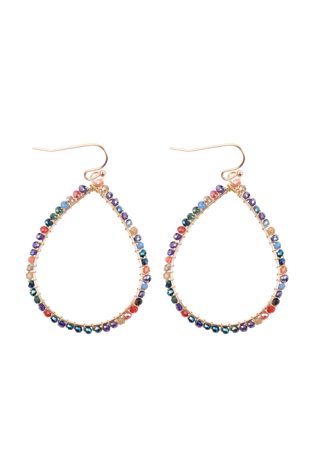 Wire Teardrop Glass Beads Fish Hook Earrings Multicolor - Pack of 6