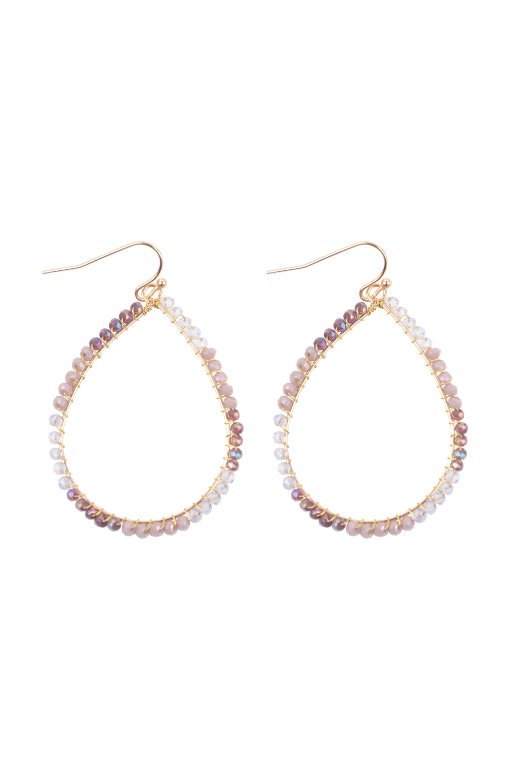 Wire Teardrop Glass Beads Fish Hook Earrings Purple - Pack of 6