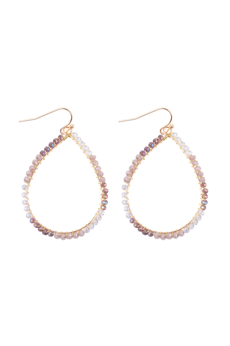 Wire Teardrop Glass Beads Fish Hook Earrings Purple - Pack of 6