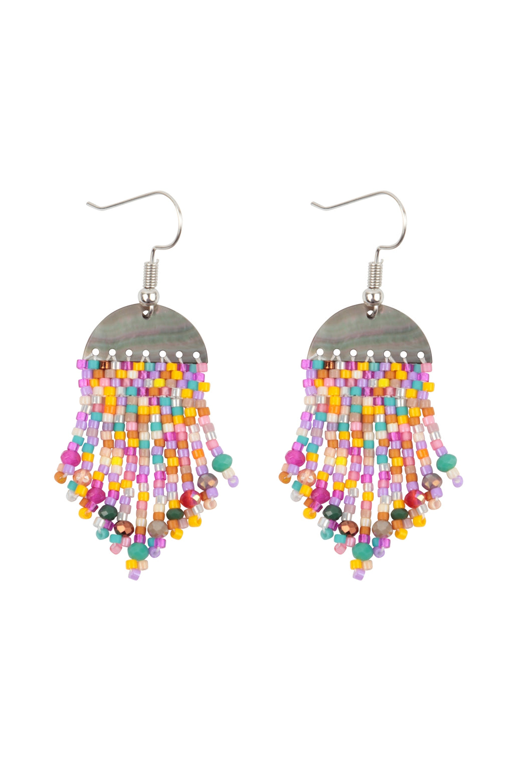 Geometric Seed Beads Fringe Dangle Hook Earrings Multicolor - Pack of 6