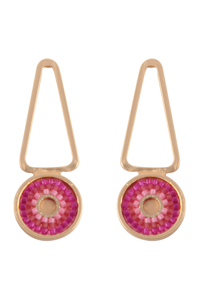 Geometric Seed Beads Drop Earrings Fuchsia - Pack of 6