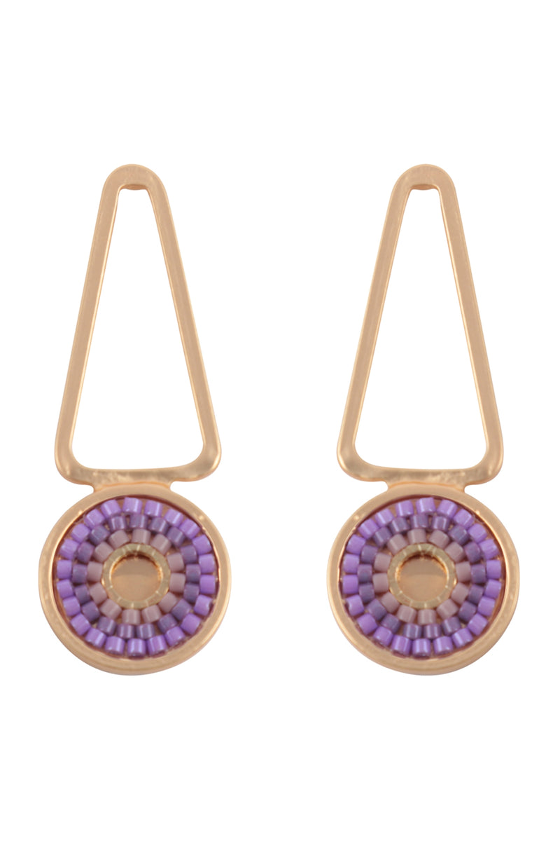 Geometric Seed Beads Drop Earrings Purple - Pack of 6