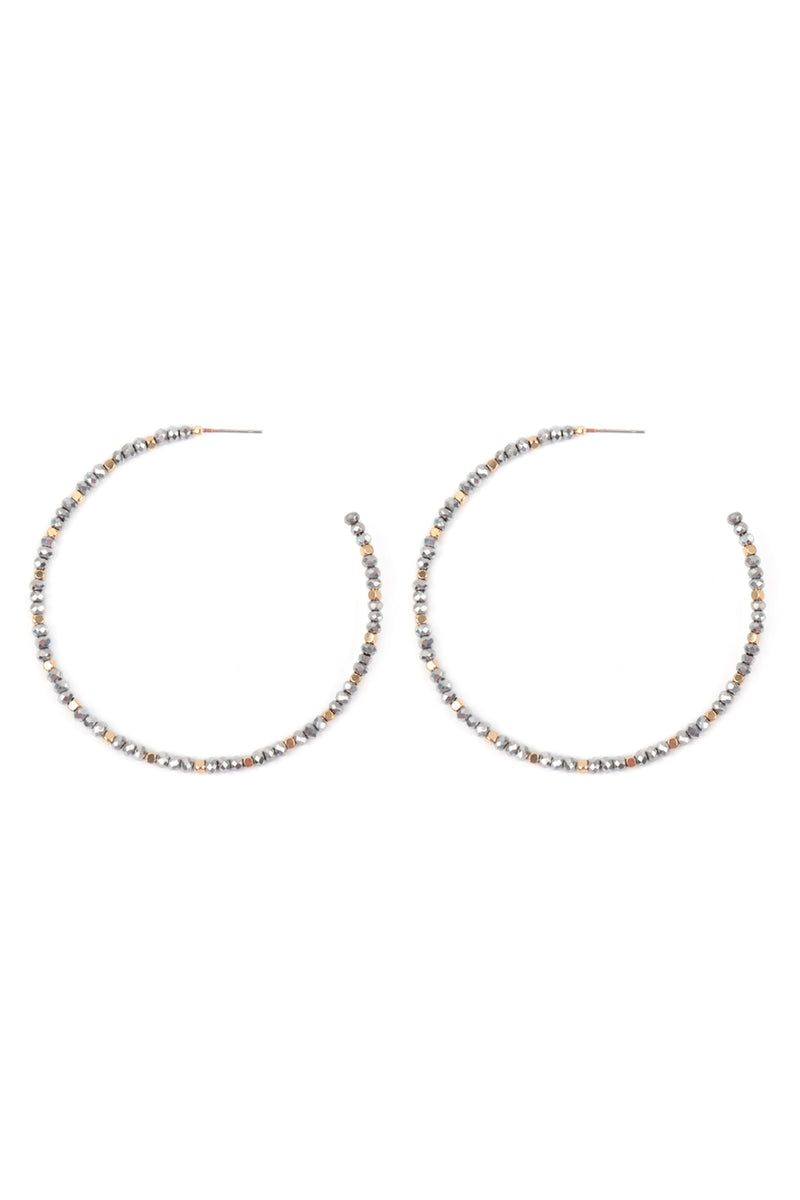 Rondelle Beads Hoop Earrings Silver - Pack of 6
