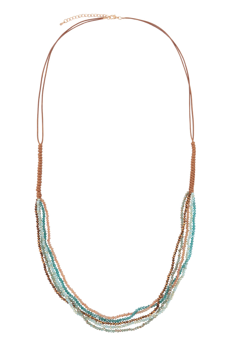 Multi Strand Beads Leather Cord Necklace Turquoise - Pack of 6