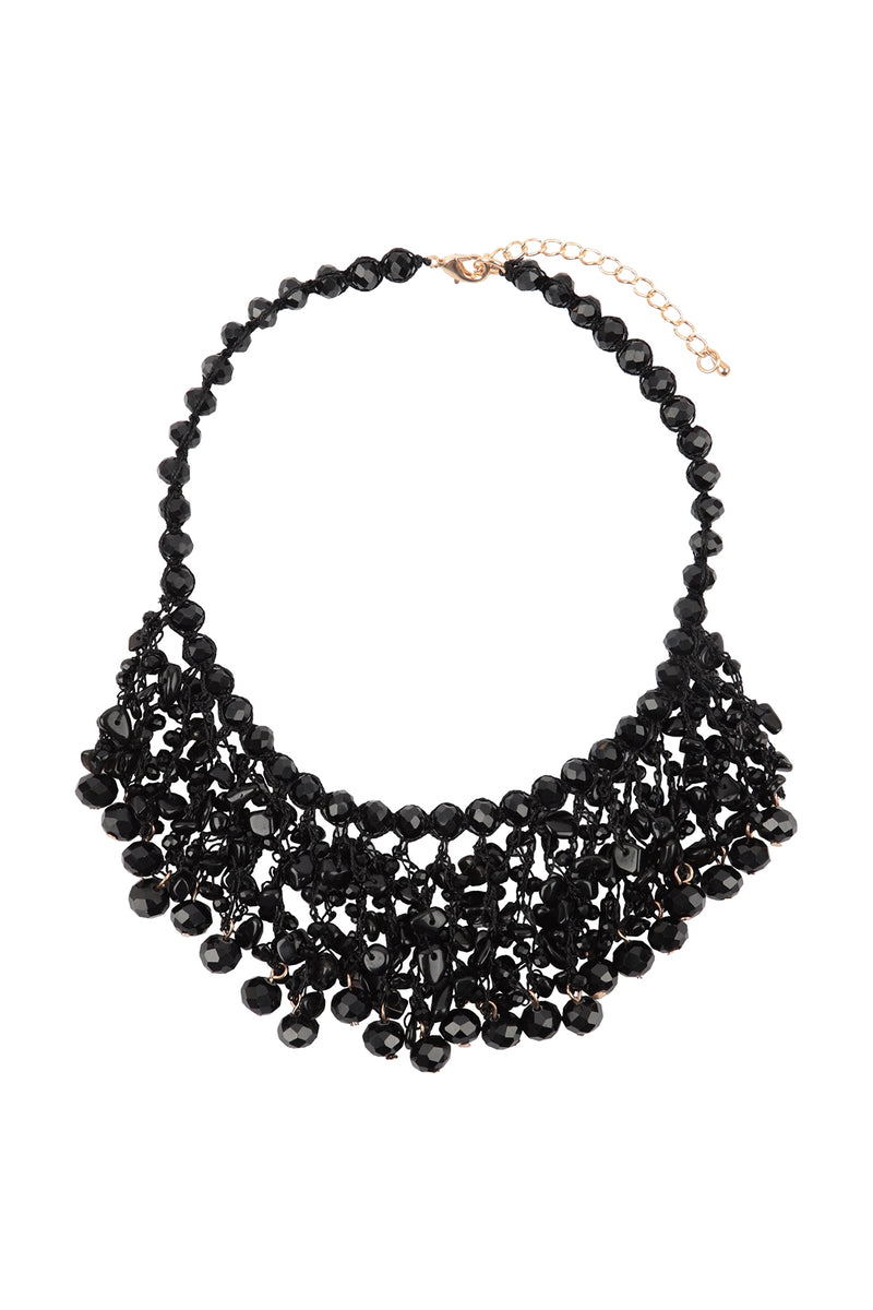Glass Beads Statement Bib Necklace Black - Pack of 6