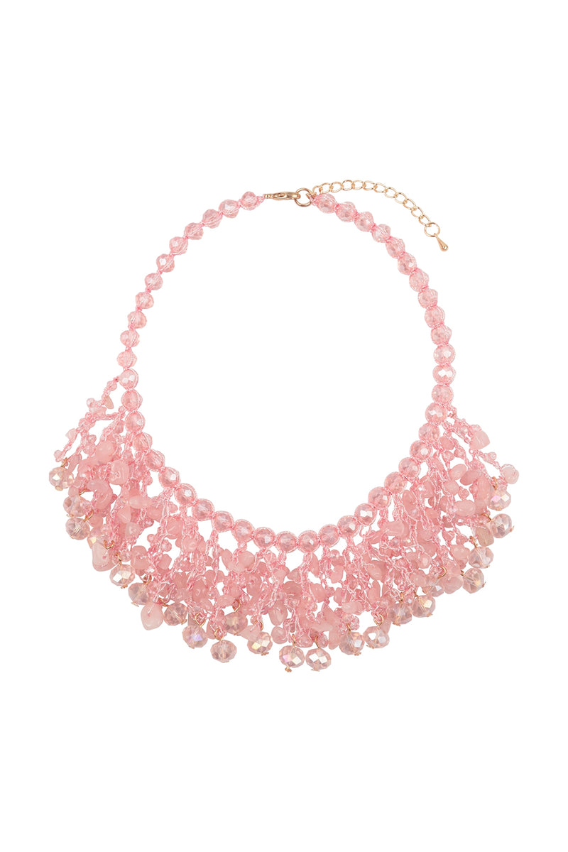 Glass Beads Statement Bib Necklace Pink - Pack of 6