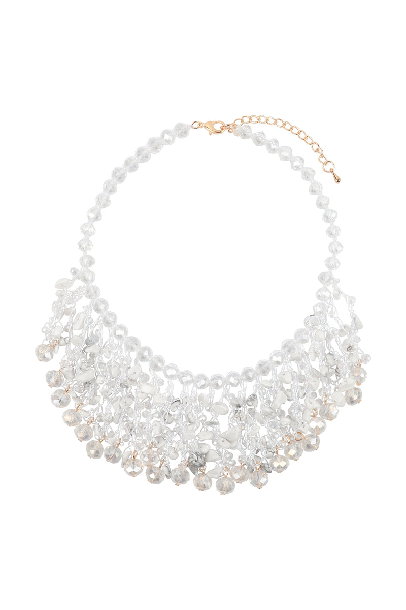 Glass Beads Statement Bib Necklace White - Pack of 6