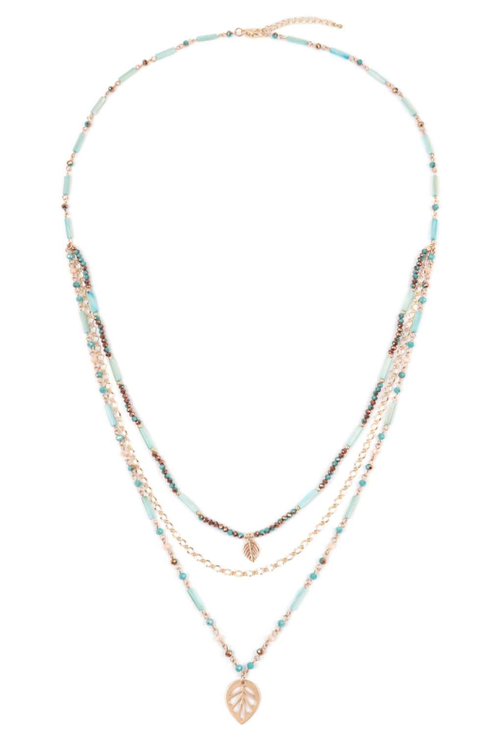 Layered Boho Leaf Pendant Necklace Turquoise - Pack of 6